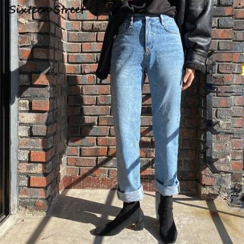 Streetwear Women High Waisted Retro Washed Blue Jeans Denim Button Zipper Cotton Fashion Y2K Aesthetic Trousers Female Vintage
