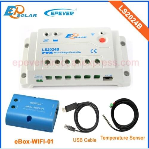 USB cable+temperature sensor 20A LS2024B PWM Solar battery charger with wifi funtion 12v 24v auto type