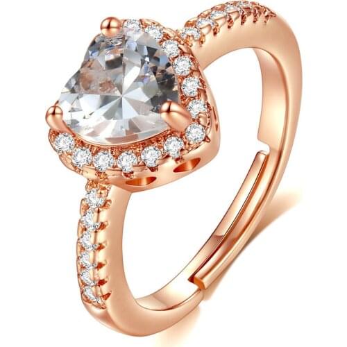 WANGAIYAO open full diamond heart-shaped open ring platinum plated rose gold love heart-shaped zircon exquisite jewelry