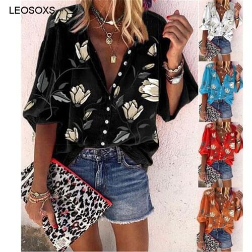 Womens 2021 New Fashion Sexy Printed Nine Points Long Sleeve Top Stand Collar Loose Casual Shirt