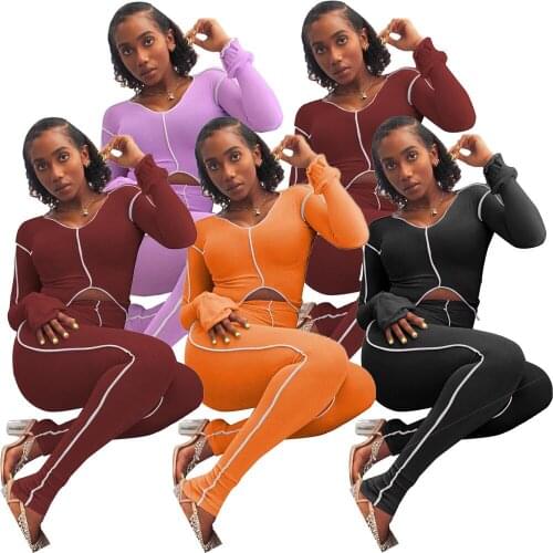 Echoine Womens Two Piece Set Long Sleeve Irregular Tee Tops Jogger Pants Suit Home Wear Active Tracksuit Sport Fitness Outfits