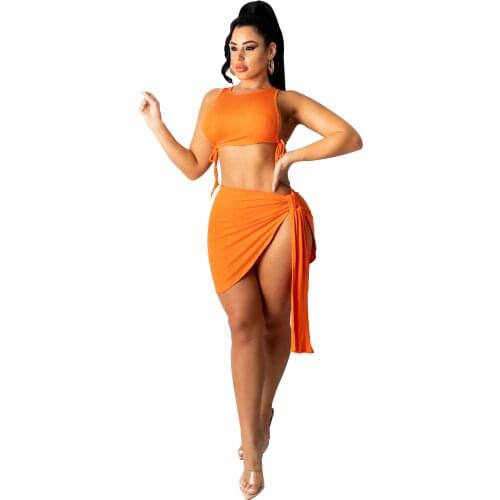 2 Piece Set Women Summer Beach Vacation Outfits Sexy Cropped Blouse Shirts High Split Mini Skirt Matching Suit Clothes