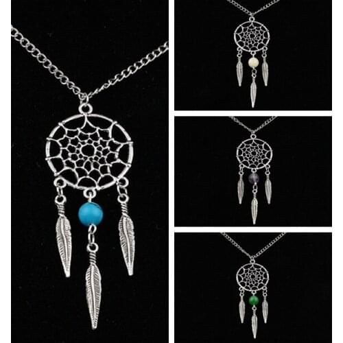 Vintage Indian Style Dreamcatcher Tassel Feather Necklace Crystal Opal Bead Choker Long Chain Necklace Pendant Women Jewelry
