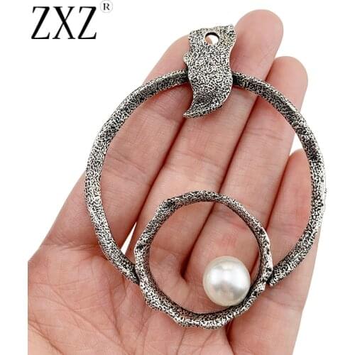 ZXZ 2pcs Tibetan Silver Large Boho Open Round and Pearl Charms Pendants for Necklace Jewelry Making Findings