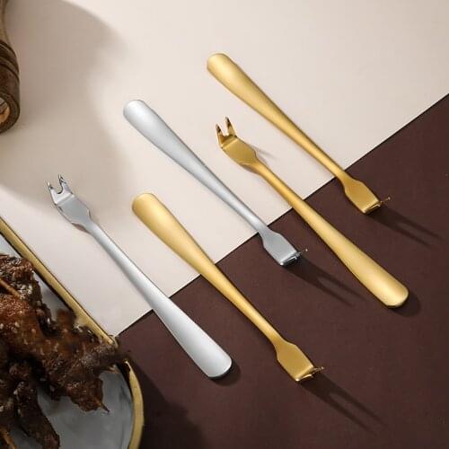 1pc Mini Stainless Steel Meat Fork Dinner Fruit Dessert Long Cutlery Forks Bbq Meat Fork Kitchen Outdoor Picnic Accessories Tool
