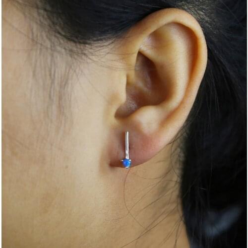100% 925 sterling silver mini bar stud earring for girls women delocate blue opal earrings delicate lovely for valentines gift