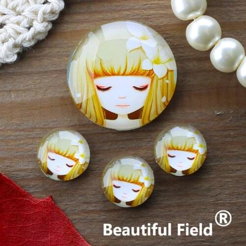 12mm 25mm 14mm 16mm 18mm 20mm Photo Glass Cabochons Round Cameo Set Handmade Settings Stone Girl FFR04