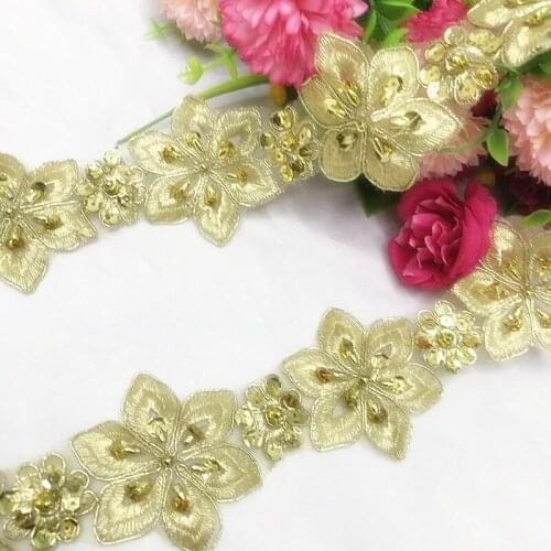 2M/lot Handmade Beaded Sequins Gold Car Bone Lace Clothing Dress Curtains Decorative Flower Lace Accessories