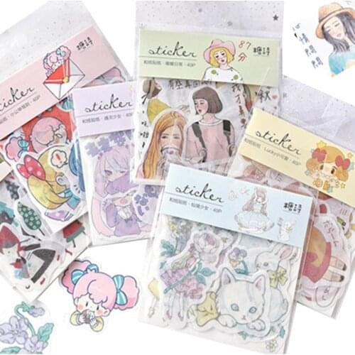 40 Pcs/lot Cartoon Girl Sticker Cat Little Red Riding Hood DIY Scrapbooking Diary Deco Sticky Notes Memo Pad Deco Phone Stickers