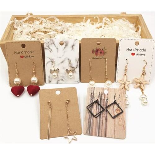 50Pcs Multi-Style Paper Earring Packaging Card 5x6.5cm Kraft Flower Pattern Print Jewelry Earring Display Cards