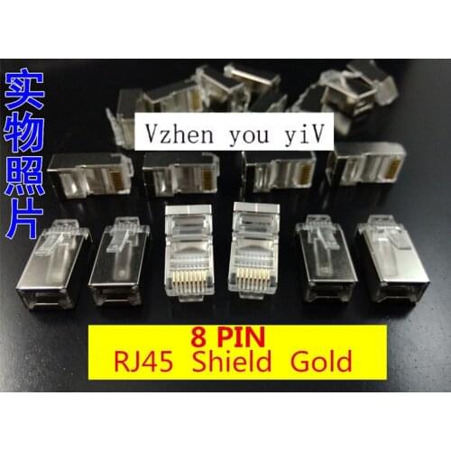 50PCS /RJ45 net head five types 8 core shielded gold-plated crystal head shielded anti interference crystal net head connector