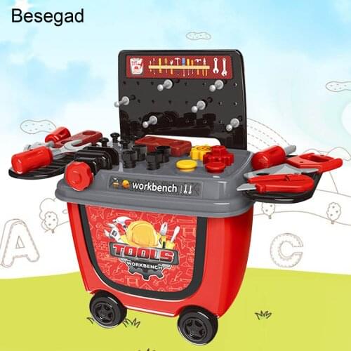 Besegad Funny Shopping Cart Trolley Style Simulation Repair Tools Kit Set Children Kids Pretend Playset Role Playing Game Toys