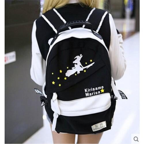 Free shipping TouHou Project Little witch Black and white printing man woman cartoo bags College wind schoolbag Backpacks