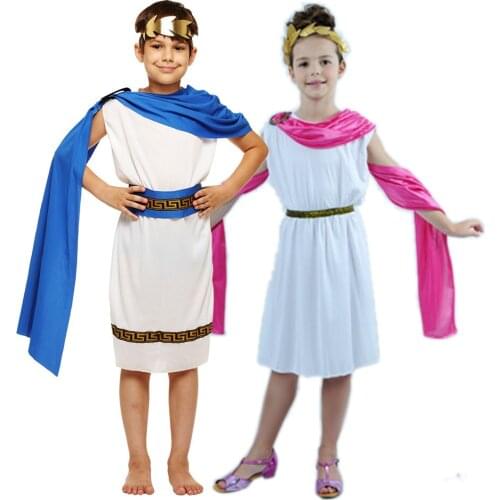 Kids Greek Goddess Cosplay Roman Princess Costumes Arabic Prince Caesar Fancy Dress Party Halloweenparty Athena Costume Boy Girl