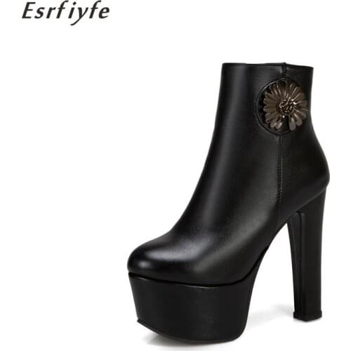 ESRFIYFE New Botas Mujer Fashion Women Boots Square Heel Platforms Zapatos Mujer PU Leather Thigh High Boots Motorcycle Shoes