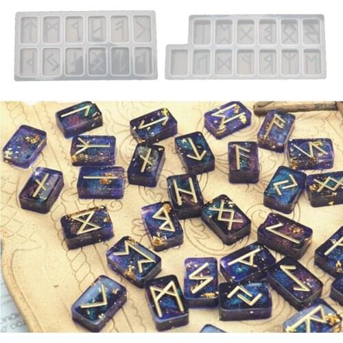 Rune Stones Wicca Crystals Mold with Engraved Elder Futhark Alphabet Viking Rune Hand Resin Casting Mold Kit Witchcraft