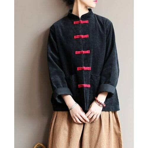 Chinese Traditional Retro Coat Man Autmn Long Sleeve Tang Suit Mandarin Collar Corduroy Jacket Oriental Kung Fu Clothes 11498