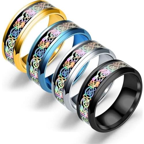 The latest trend of colorful dazzling dragon pattern dragon ring stainless steel ring