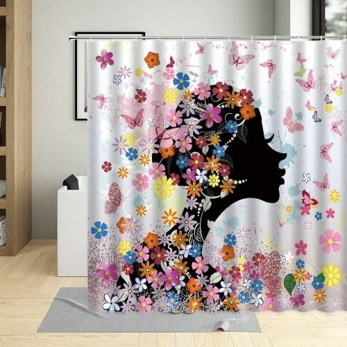 Creativity Butterfly Florals Girl Shower Curtain Dream Romantic Pink Elf Bathroom Curtains Bathtub Wall Decoration Cloth Sets