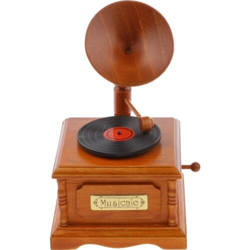 Hot Sale Vintage Wooden Gramophone Music Box Melody Box Desk Decoration Wedding March for Office Home Decor Favor Gift Supplies