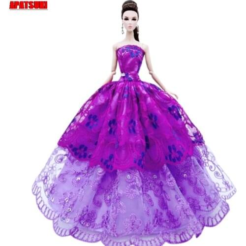 Purple Lace Fashion Doll Clothes For Barbie Doll Wedding Dress Outfits Princess Noble Party Gown For 1/6 BJD Dolls Accessories