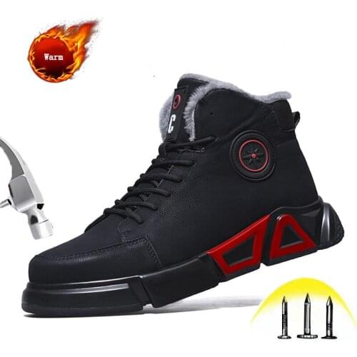 Fashion High-top Safety Boots with Steel toe Mens Winter Cotton Boots Velvet Warm Waterproof Puncture Proof Work Safety Shoes