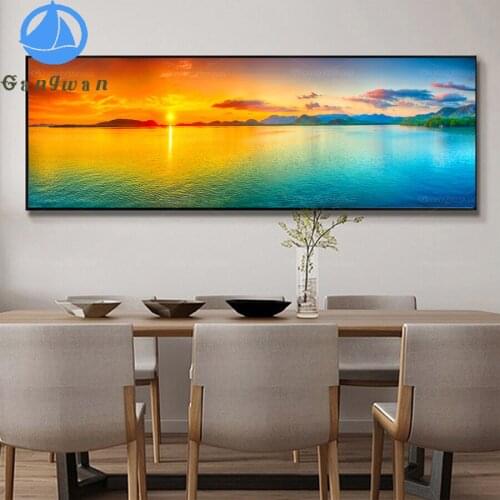 5D Diamond Painting sunset lake Landscape Cross stitch Kit Mosaic Picture of Rhinestones Home Decor Full Drill Embroidery large