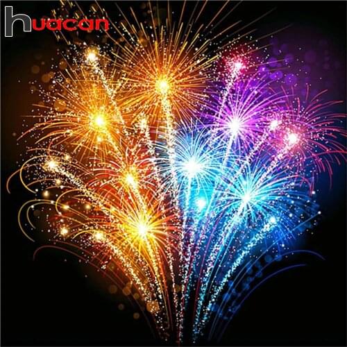 Huacan Diamond Painting Set Fireworks Pictures Of Rhinestones DIY Diamond Mosaic Cross Stitch Landscape Home Decoration