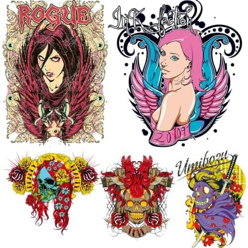 New Skull Witch Patches For Clothing DIY Heat Transfer Stickers Washable A-level Iron-on Patches For T-shirt Jeans Stickers