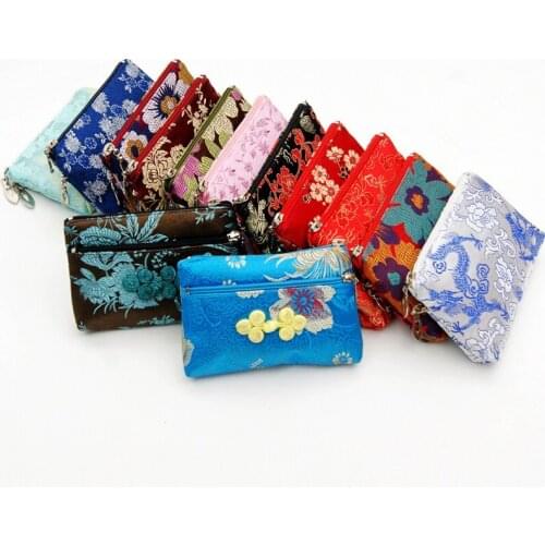 Wholesale 10PCS double zipper silk brocade buckle Chinese style specialty gift jewelry bag