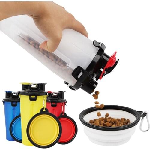 Pawstrip 2 in 1 Pet Feeder Dog Water Bottle Collapsible Dog Bowl Travel Outdoor Food Water Drinking Fountain For Cats And Dogs