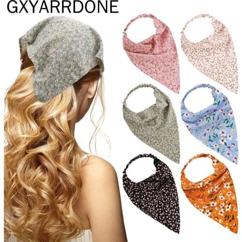 2021 Printting Hair Scarf Scrunchies Triangle Bandanas Hairband Headband Without Clips Elastic Hair Bands Headwrap Accesories