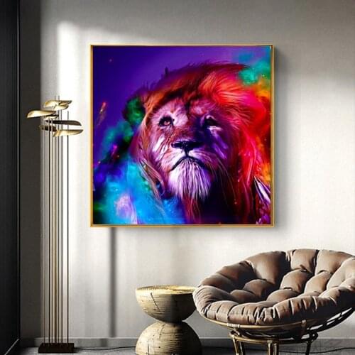 Rainbow Color Animal Painting Canvas Art Print and Poster Modern Watercolor Lion Canvas Print Wall Art For LivingRoom Home Decor