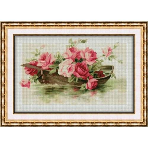 Rose flower boat 55-39 Cross Stitch Kit Packages Counted Cross-Stitching Kits New Pattern NOT PRINTED Cross stich Painting Set