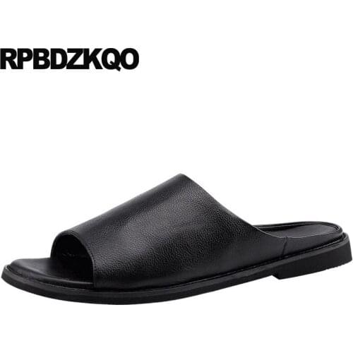 Slippers slip on native slides famous brand sandals summer designer shoes men high quality black genuine leather flat open toe