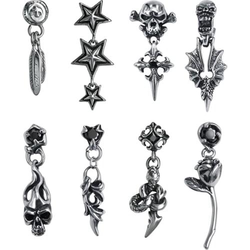 ZS 316L Stainless Steel Skull Stud Earrings Vintage Retro Silver Color Skeleton Snake Earrings Piercing Gothic Punk Jewelry 2019