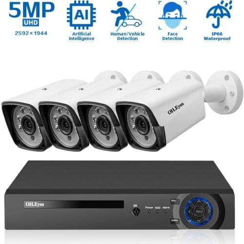 HD 5MP Security Camera NVR System 4CH POE NVR Kit 4K Outdoor Audio Microphone CCTV IP Camera Video Surveillance System Set XMEYE