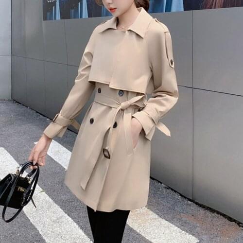 Trendy Women Casual Solid Color Double Breasted Outwear Fashion Sashes Office Coat Chic Epaulet Design Black Long Windbreaker