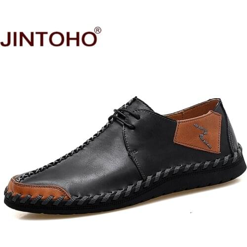 JINTOHO Big Size Men Genuine Leather Shoes Fashion Breathable Male Leather Shoes Brand Casual Men Shoes Men Moccasins