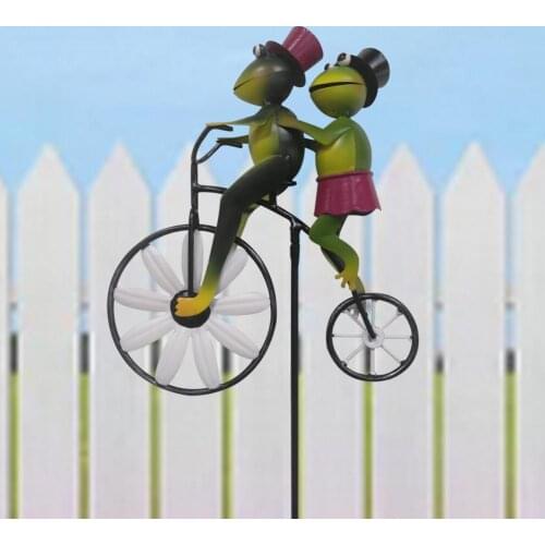 Vintage Bicycle Metal Wind Spinner Animal Bike Windmill Metal Stake Frog Riding Motorcycle For Home Garden Decor Dropshipping