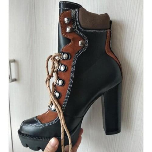 Spring Autumn Women Short Ankle Boots Ladies Plus Size Color Block Super High Heels Platform Botas Ladies Fashion Boots 20200304