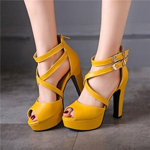 YMECHIC Yellow White Party Wedding Bridal High Heels Ankle Cross Strap Plus Size Gladiator Sandal Platform Women Shoes Summer
