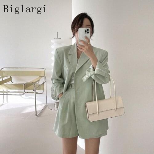 Spring Autumn Blazer Two 2 Piece Set Women Office Ladies High Waisted Shorts 2021 Korean Casual Women Black Conjuntos De Mujer