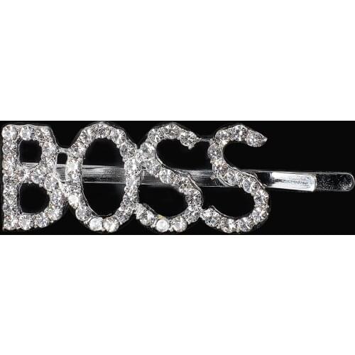 1PC Silver Letter BOSS Hairpins for Women Girls Hair Clips Pins Barrette Tools Hair Accessories Rhinestone Alloy Clips Word