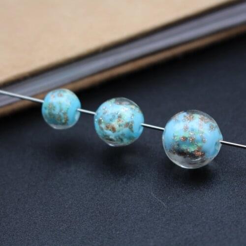 10PCS 8mm 10mm 12mm Luminous Lampwork Glass beads &Shinning powder Solid Ocean blue Color Loose beads jewelry Bracelet Necklace