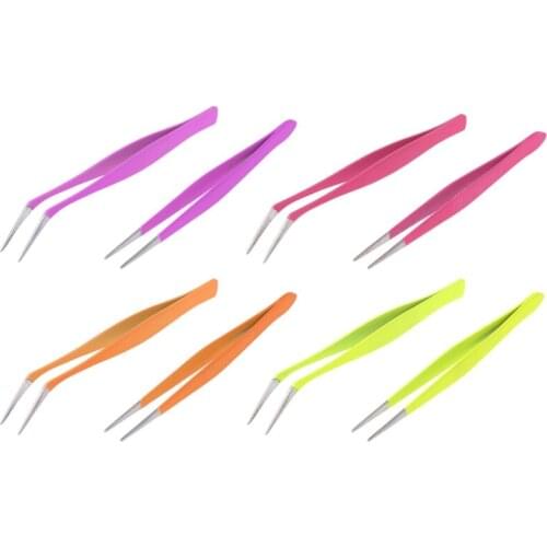 2Pcs Stainless Steel Nail Tools Eyelash Extension Tweezers Nippers Pointed Clip High Quality