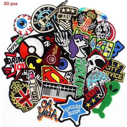 30pcs /Lot Fashion New Iron Patches Embroidered Badges Clothes DIY Cotton Fabric for Jacket Jeans Backpack Appliques