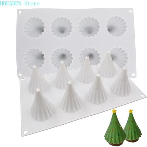 8 Cavity Christmas Tree Shaped Silicone Cake Mold Cookies 3D Baking Tools
