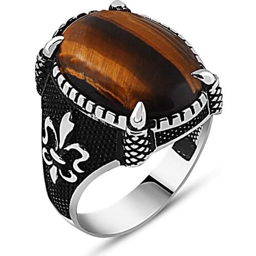 925 sterling Silver Oval Tiger 'S Eye Ring