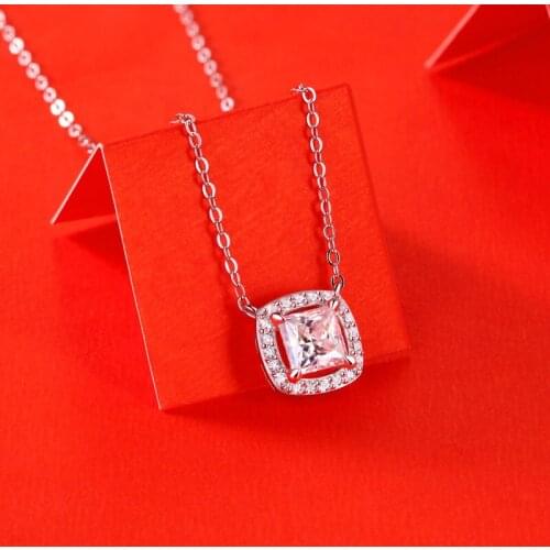 925 Sterling Silver Necklace Passed Diamond Test Perfect Cut Moissanite1CT Square Pendant D Color Fashion Engagement Jewelry